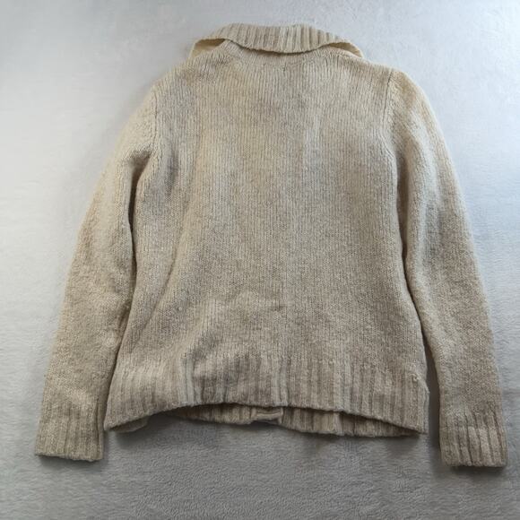 LL Bean L Large Cardigan Sweater Ivory Wool Blend Fisherman Cable Knit Grandma - Picture 9 of 10